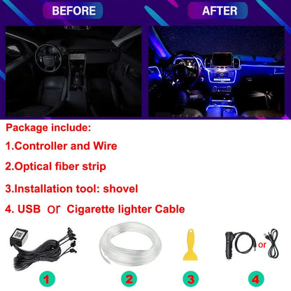 Neonowe LED RGB KIEND – 6w1, 8m, Oświetlenie Ambientowe do Samochodu z Sterowaniem Aplikacją