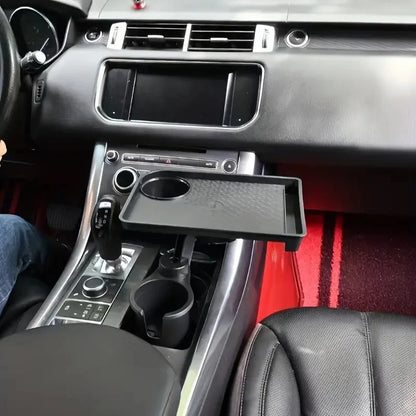 Uniwersalny Samochodowy Stolik z Podwójnym Uchwytom na Kubki – Regulowany Organizer,  360° obracany