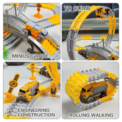 Zabawka torowa z samochodzikami – zestaw kolejowy Track Car Train Toys dla dzieci, edukacyjny zestaw konstrukcyjny