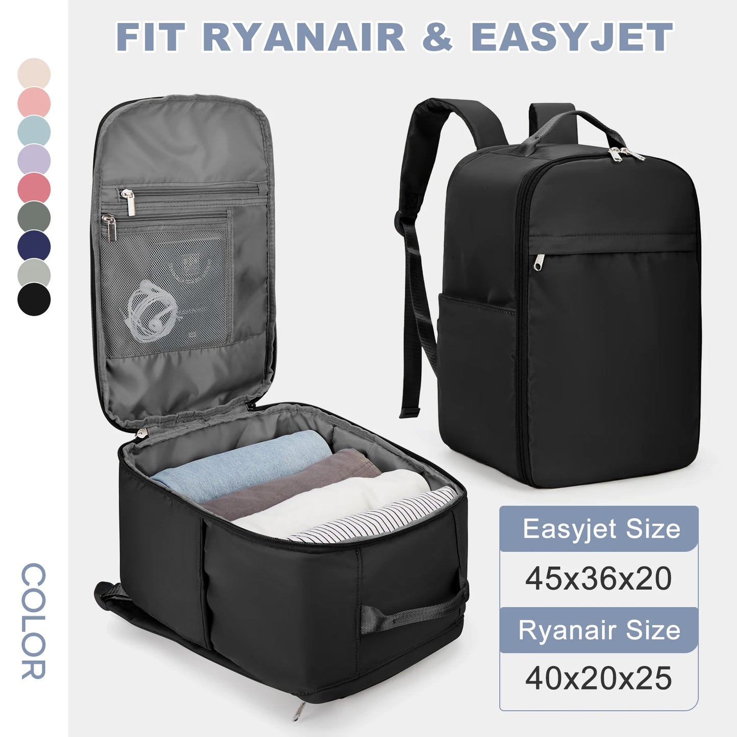 Plecak podróżny kabinowy 40×20×25 cm – idealny do Ryanair, EasyJet i innych linii lotniczych