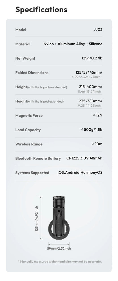 Magnetyczny statyw i selfie stick Ulanzi JJ03 z pilotem Bluetooth – idealny do iPhone 16–13 Pro Max, nagrań i streamingu.