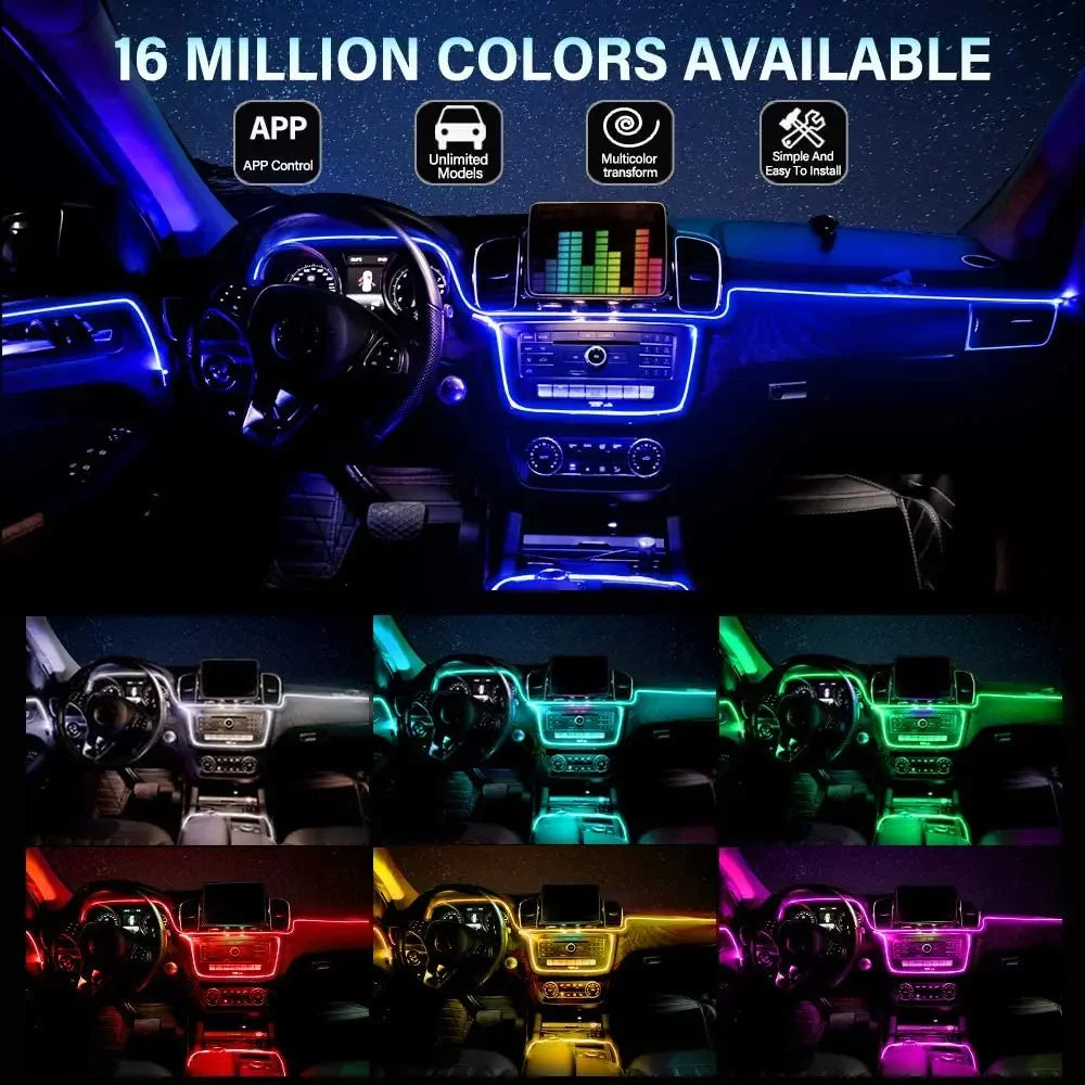Neonowe LED RGB KIEND – 6w1, 8m, Oświetlenie Ambientowe do Samochodu z Sterowaniem Aplikacją