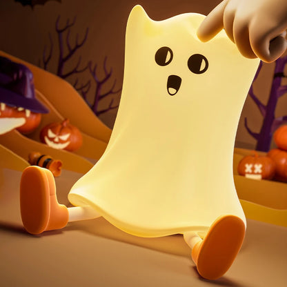 Touch Sensor Silicone LED Night Light Cute Pumpkin Ghost Table Lamps USB Rechargeable Dimmable Bedroom Sleep Lamps Room Decor