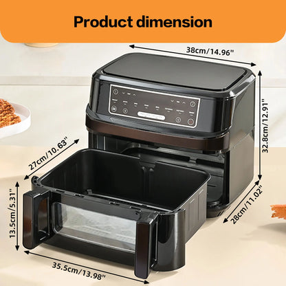 EMPHSISM Frytkownica beztłuszczowa 12L z jedną lub dwiema komorami – zdrowe gotowanie XXL dla całej rodziny