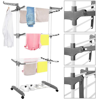 Springos® Suszarka balkonowa składana pionowa 170x75,5x57 cm – wygodne suszenie nawet dużych ilości prania