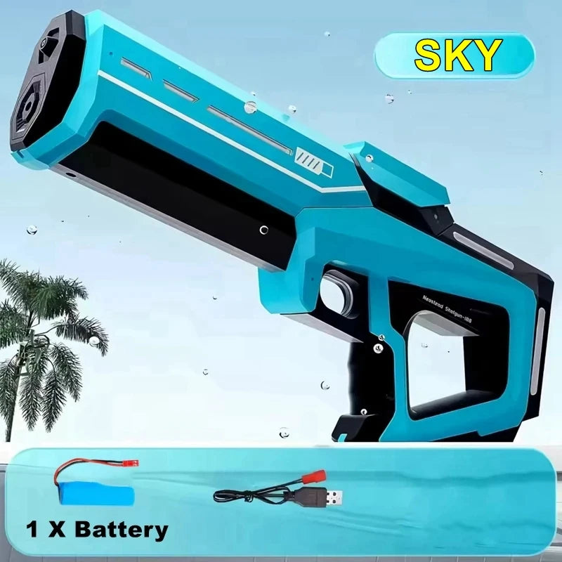 W pełni automatyczny elektryczny pistolet na wodę 43 cm – przenośna zabawka na plażę, idealna do walk wodnych dla dzieci.
