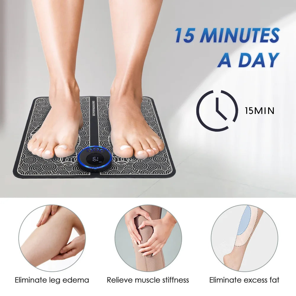 EMS Foot Massager Pad to urządzenie, które łagodzi ból, poprawia krążenie, relaksuje stopy i stymuluje mięśnie.