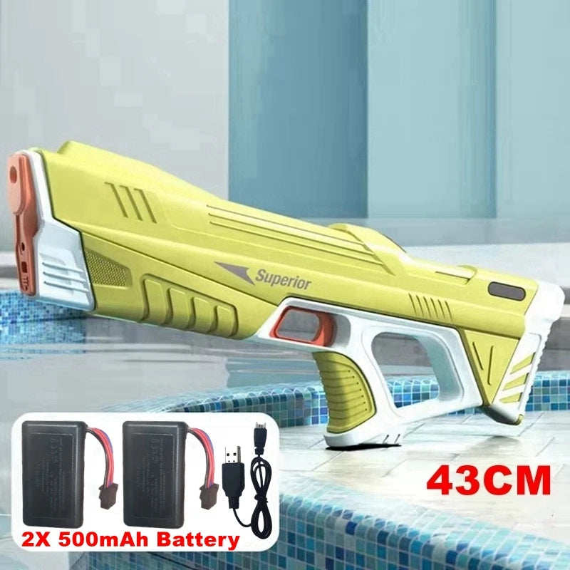 W pełni automatyczny elektryczny pistolet na wodę 43 cm – przenośna zabawka na plażę, idealna do walk wodnych dla dzieci.