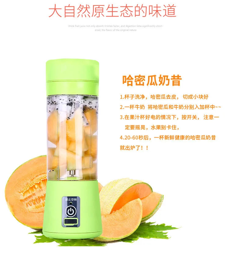 NOWOŚĆ! Mini przenośny blender USB z 6 ostrzami – do smoothie, soków i koktajli. Idealny w podróży.