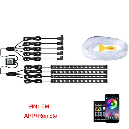 Neonowe LED RGB KIEND – 6w1, 8m, Oświetlenie Ambientowe do Samochodu z Sterowaniem Aplikacją