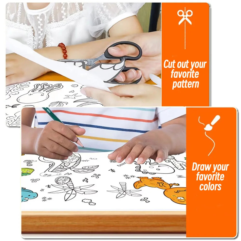 Papier do rysowania dla dzieci – 90 cm zwijany arkusz do kolorowania z motywem zwierząt, papier do malowania i wycinania, edukacyjna zabawka szkolna.