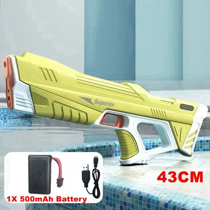 W pełni automatyczny elektryczny pistolet na wodę 43 cm – przenośna zabawka na plażę, idealna do walk wodnych dla dzieci.