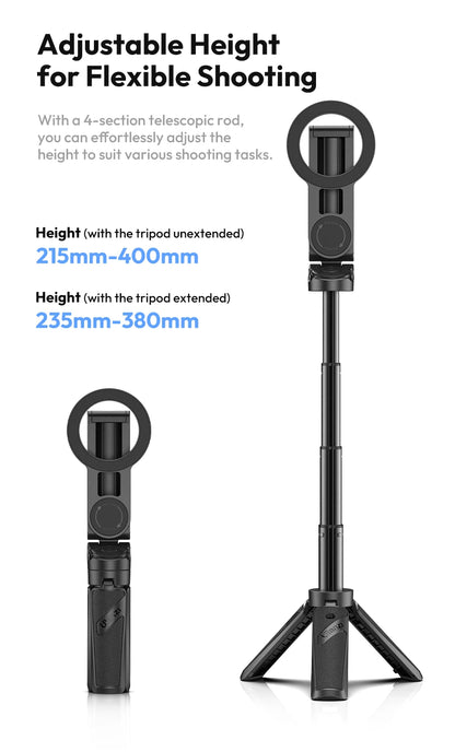 Magnetyczny statyw i selfie stick Ulanzi JJ03 z pilotem Bluetooth – idealny do iPhone 16–13 Pro Max, nagrań i streamingu.