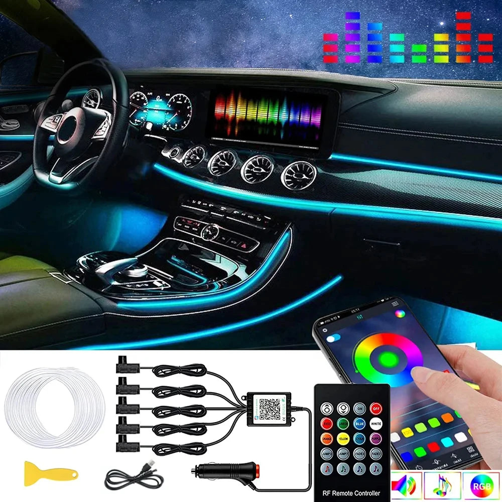 Neonowe LED RGB KIEND – 6w1, 8m, Oświetlenie Ambientowe do Samochodu z Sterowaniem Aplikacją