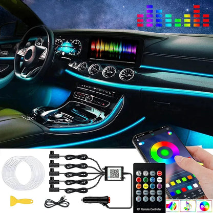 Neonowe LED RGB KIEND – 6w1, 8m, Oświetlenie Ambientowe do Samochodu z Sterowaniem Aplikacją