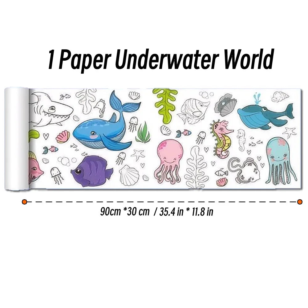 Papier do rysowania dla dzieci – 90 cm zwijany arkusz do kolorowania z motywem zwierząt, papier do malowania i wycinania, edukacyjna zabawka szkolna.