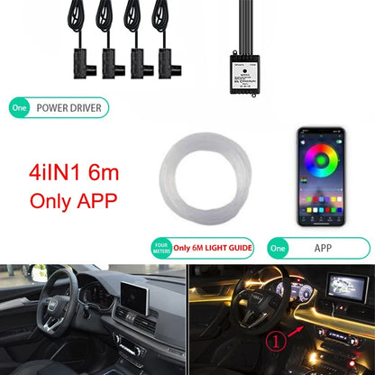 Neonowe LED RGB KIEND – 6w1, 8m, Oświetlenie Ambientowe do Samochodu z Sterowaniem Aplikacją
