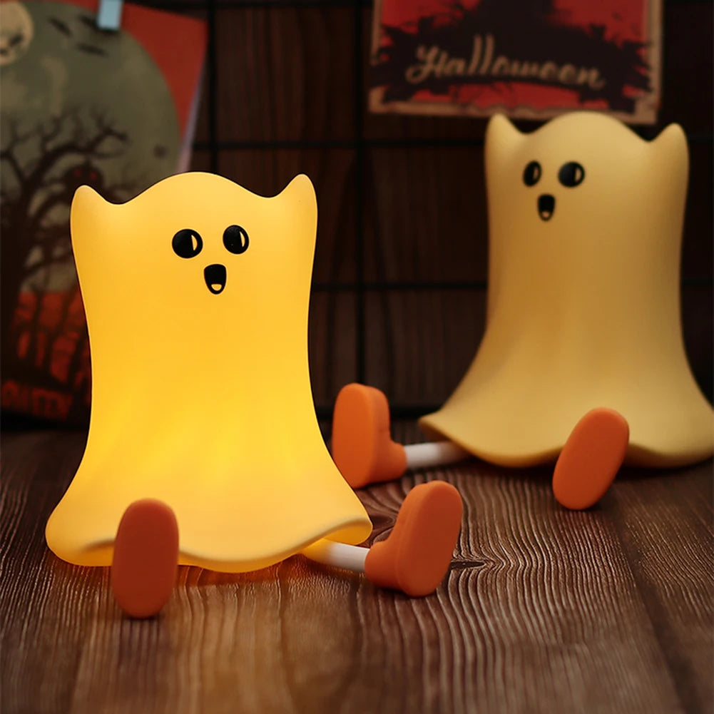 Touch Sensor Silicone LED Night Light Cute Pumpkin Ghost Table Lamps USB Rechargeable Dimmable Bedroom Sleep Lamps Room Decor