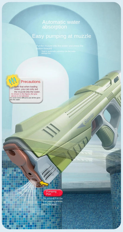43 cm W pełni elektryczny automatyczny pistolet na wodę – przenośna zabawka dla dzieci do letnich bitew wodnych na plaży.