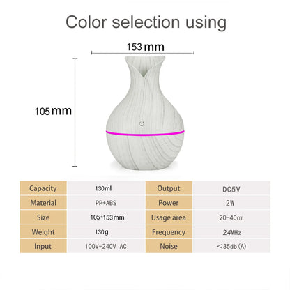 Mini nawilżacz powietrza USB 130ML z efektem drewna – dyfuzor aromaterapii LED do olejków eterycznych i chłodnej mgiełki.