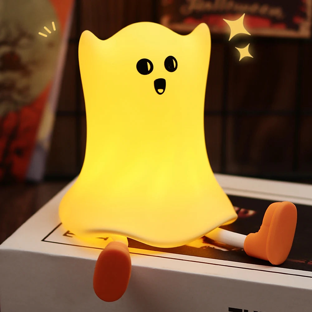 Touch Sensor Silicone LED Night Light Cute Pumpkin Ghost Table Lamps USB Rechargeable Dimmable Bedroom Sleep Lamps Room Decor