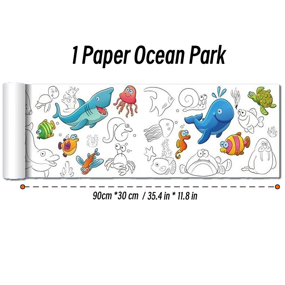 Papier do rysowania dla dzieci – 90 cm zwijany arkusz do kolorowania z motywem zwierząt, papier do malowania i wycinania, edukacyjna zabawka szkolna.