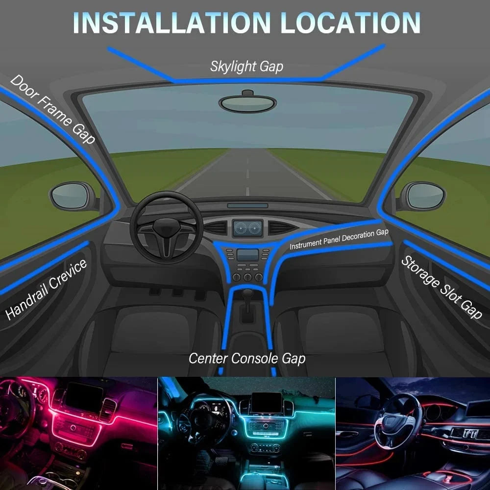 Neonowe LED RGB KIEND – 6w1, 8m, Oświetlenie Ambientowe do Samochodu z Sterowaniem Aplikacją