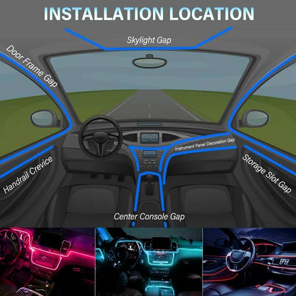 Neonowe LED RGB KIEND – 6w1, 8m, Oświetlenie Ambientowe do Samochodu z Sterowaniem Aplikacją