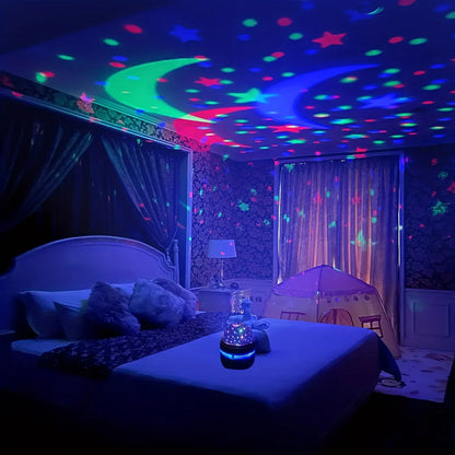 LED Gwiezdne Lampki Nocne – Obrotowa Lampa Projektor Księżyca i Gwiazd USB, do Dekoracji Domu i Pokoju