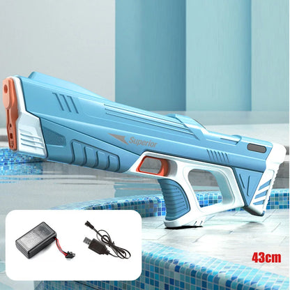 43 cm W pełni elektryczny automatyczny pistolet na wodę – przenośna zabawka dla dzieci do letnich bitew wodnych na plaży.