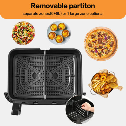 EMPHSISM Frytkownica beztłuszczowa 12L z jedną lub dwiema komorami – zdrowe gotowanie XXL dla całej rodziny