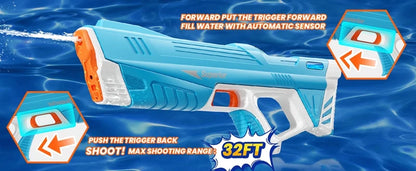 W pełni automatyczny elektryczny pistolet na wodę 43 cm – przenośna zabawka na plażę, idealna do walk wodnych dla dzieci.
