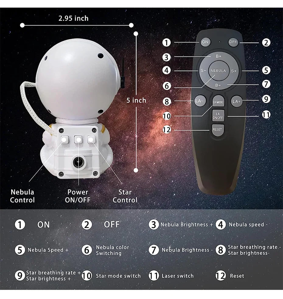 Projektor LED Astronauta – gwiaździste niebo w pokoju dziecka, idealna lampka nocna i dekoracja sypialni, świetny prezent.