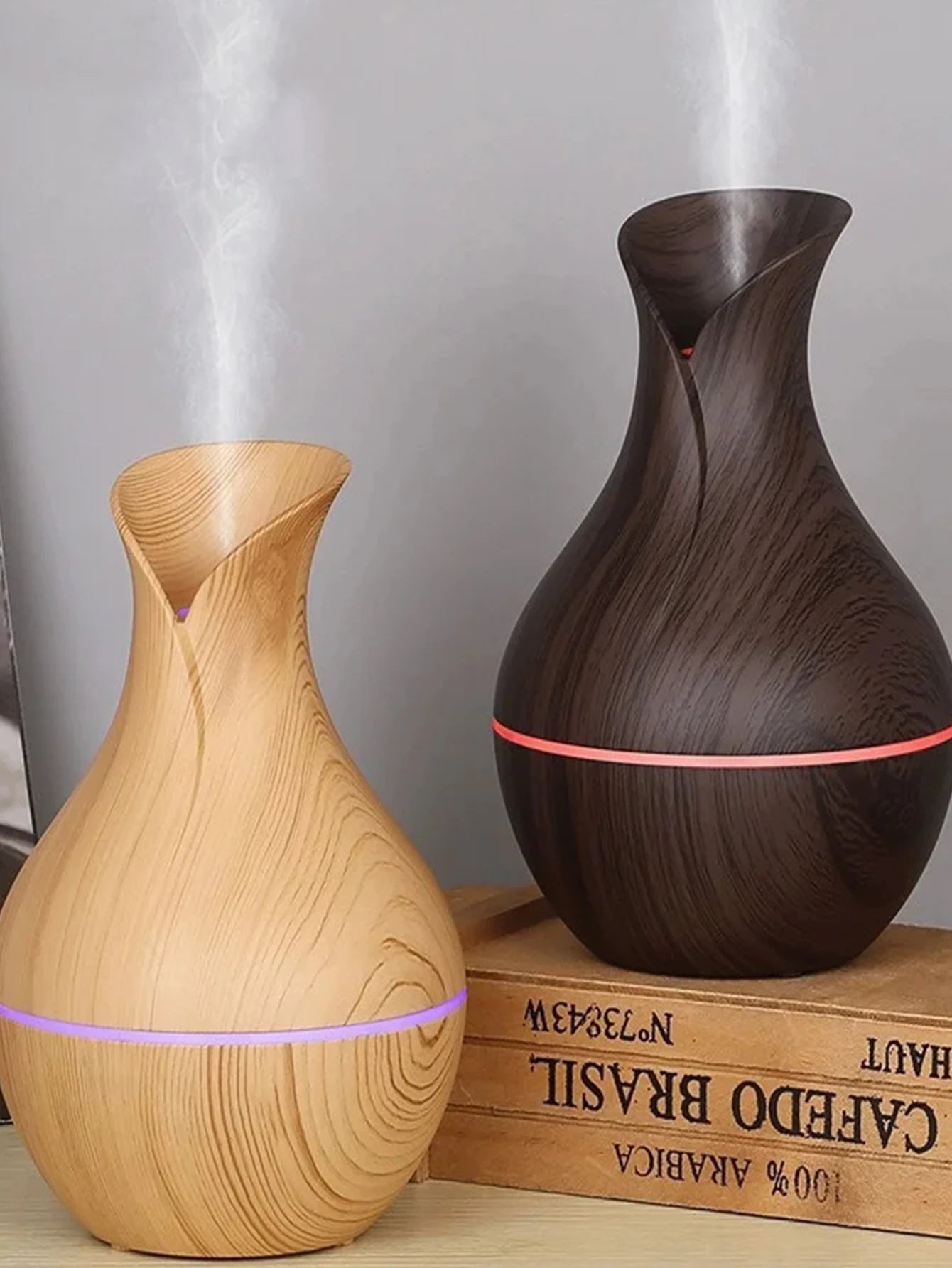 Mini nawilżacz powietrza USB 130ML z efektem drewna – dyfuzor aromaterapii LED do olejków eterycznych i chłodnej mgiełki.