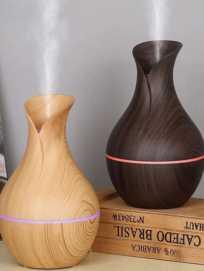 Mini nawilżacz powietrza USB 130ML z efektem drewna – dyfuzor aromaterapii LED do olejków eterycznych i chłodnej mgiełki.