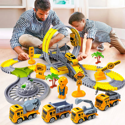 Zabawka torowa z samochodzikami – zestaw kolejowy Track Car Train Toys dla dzieci, edukacyjny zestaw konstrukcyjny