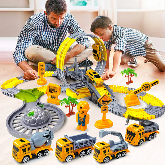 Zabawka torowa z samochodzikami – zestaw kolejowy Track Car Train Toys dla dzieci, edukacyjny zestaw konstrukcyjny