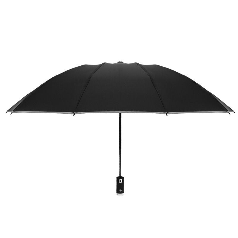 W pełni automatyczny parasol składany z latarką LED – 10 żeber, wiatroodporny, z paskiem odblaskowym i filtrem UV