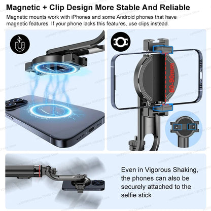 Magnetyczny statyw do selfie do iPhone'a 12-16 Pro Max, 51-calowy statyw podróżny z Magsafe, zacisk do telefonu do smartfona z systemem Android