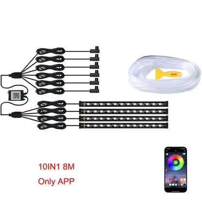 Neonowe LED RGB KIEND – 6w1, 8m, Oświetlenie Ambientowe do Samochodu z Sterowaniem Aplikacją