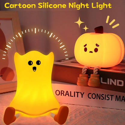 Touch Sensor Silicone LED Night Light Cute Pumpkin Ghost Table Lamps USB Rechargeable Dimmable Bedroom Sleep Lamps Room Decor