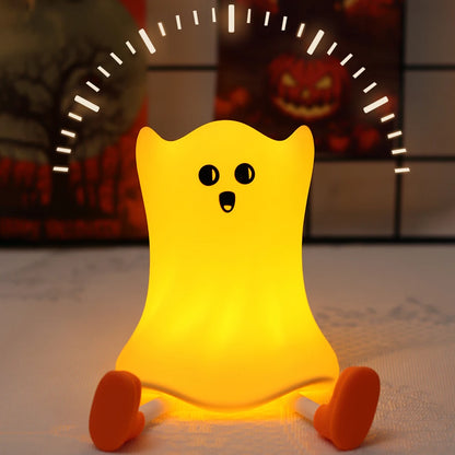 Touch Sensor Silicone LED Night Light Cute Pumpkin Ghost Table Lamps USB Rechargeable Dimmable Bedroom Sleep Lamps Room Decor