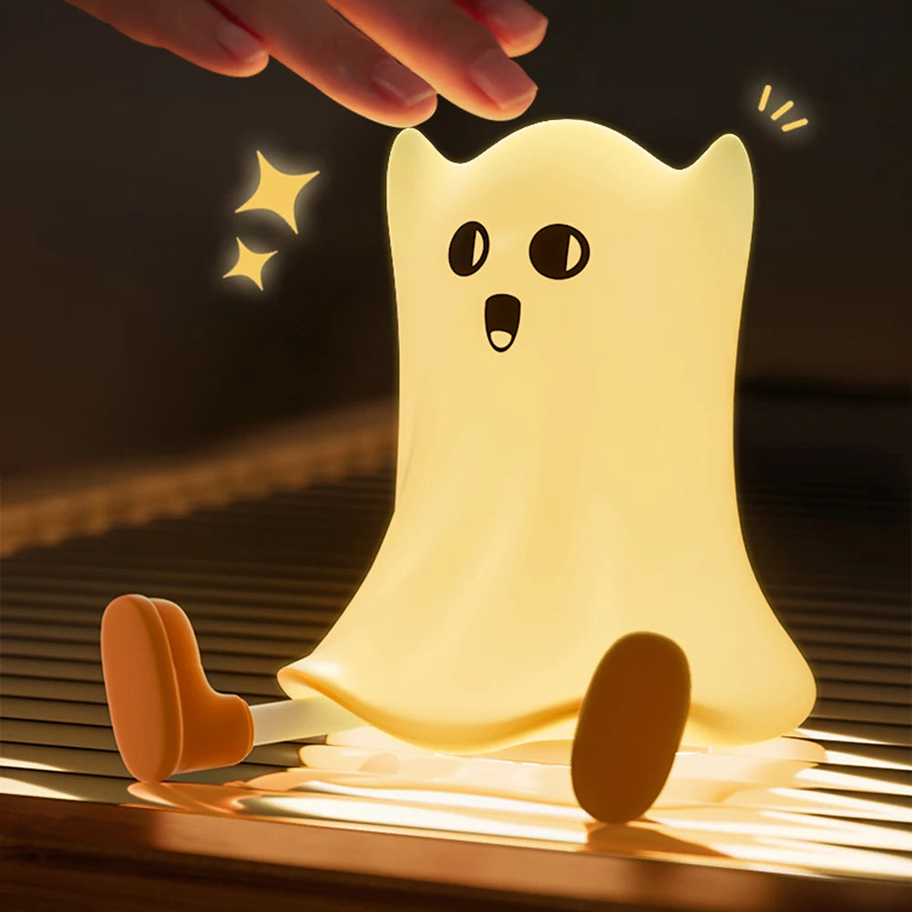 Touch Sensor Silicone LED Night Light Cute Pumpkin Ghost Table Lamps USB Rechargeable Dimmable Bedroom Sleep Lamps Room Decor