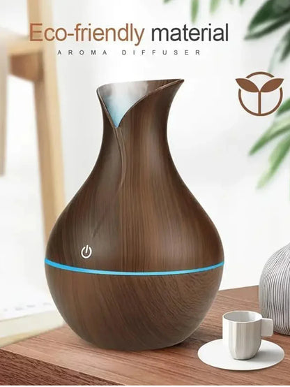 Mini nawilżacz powietrza USB 130ML z efektem drewna – dyfuzor aromaterapii LED do olejków eterycznych i chłodnej mgiełki.
