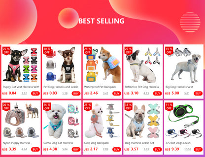 Odblaskowy zestaw uprzęży i smyczy dla psów i kotów, idealny dla małych i średnich ras, np. Chihuahua, Mops.