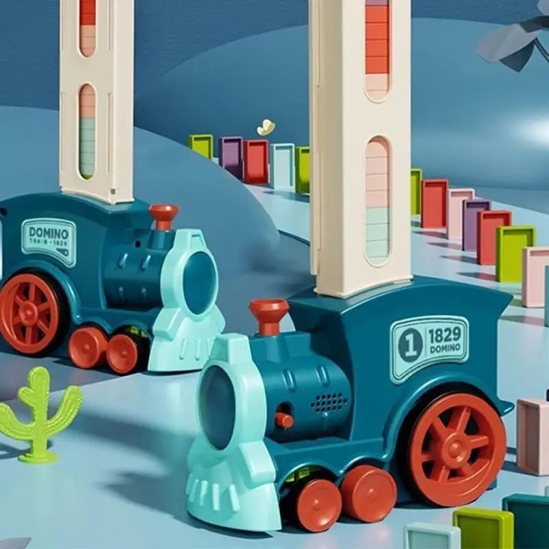 Pociąg Domino dla dzieci – automatyczny elektryczny zestaw do układania kolorowych klocków