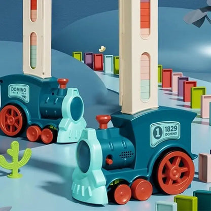 Pociąg Domino dla dzieci – automatyczny elektryczny zestaw do układania kolorowych klocków