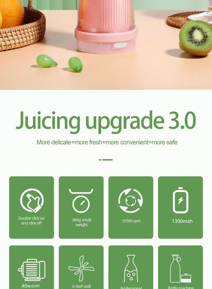 Przenośny blender USB z 6 ostrzami, idealny do smoothie, koktajli i świeżych soków. Lekki, szybki i wygodny.