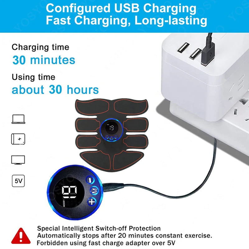 Masażer Mięśni Brzucha Fitness ABS – Plastry do Treningu Mięśni Ramion i Brzucha, Ładowanie USB.
