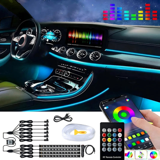 Neonowe LED RGB KIEND – 6w1, 8m, Oświetlenie Ambientowe do Samochodu z Sterowaniem Aplikacją